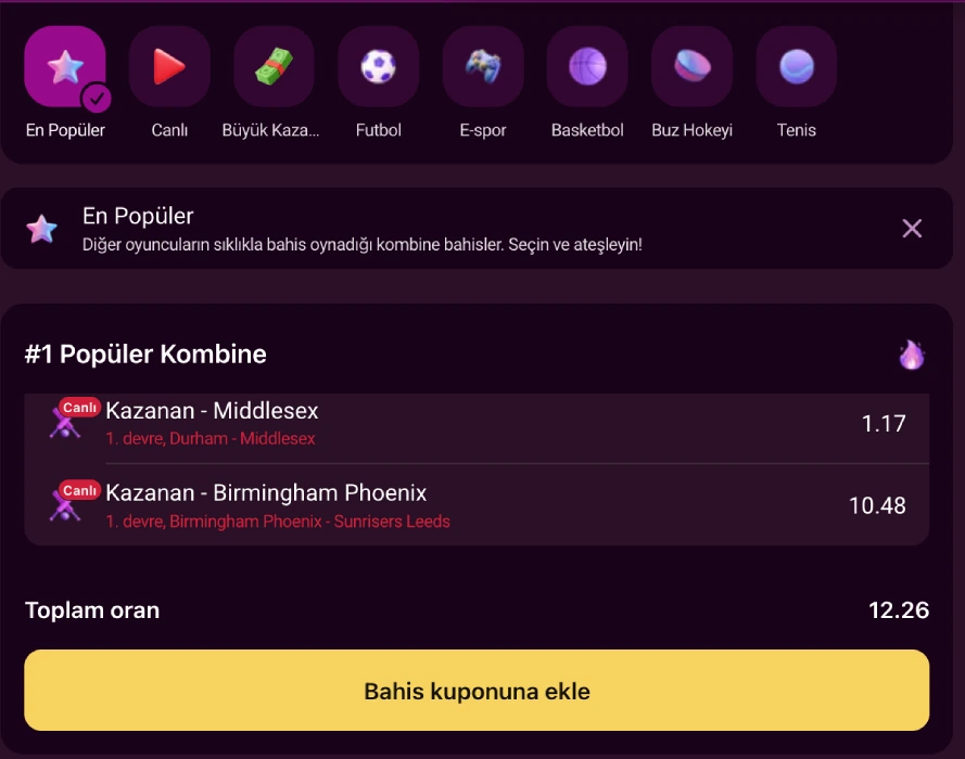 Live betting slip with a two-selection combo and total odds line